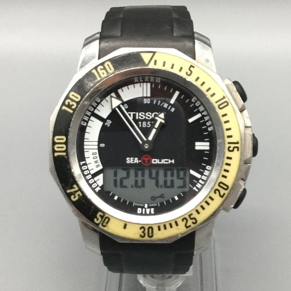 Tissot Sea-Touch Mens Watch 44mm Black Dial Rubber 200M Swiss New Battery 8.25